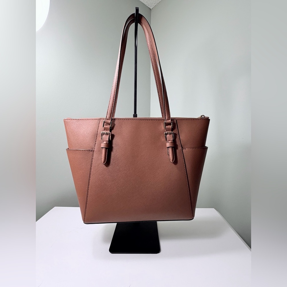 Michael Kors Luggage Tan Saffiano Leather Tote with MK Charm - Picture 5 of 8